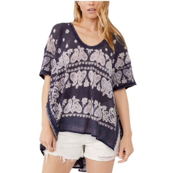 Free People No Matter What Paisley Paisley Cotton Oversized Top | Medium - Picture 3 of 13